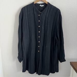 Cut Loose Lagenlook Tunic Dress Black Gray Fade Textured Front Button Medium